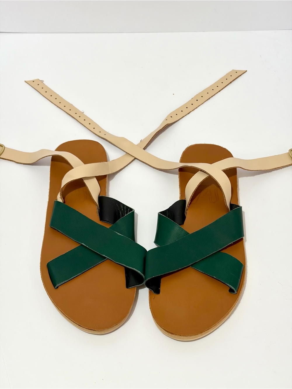 Sseko Green Ankle Strap Crossover Leather Sandals